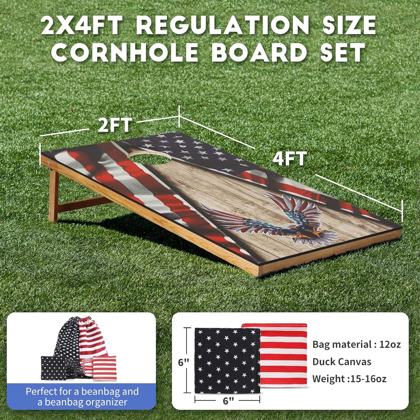 Cornhole Boards Regulation Cornhole Set with American Flag Design